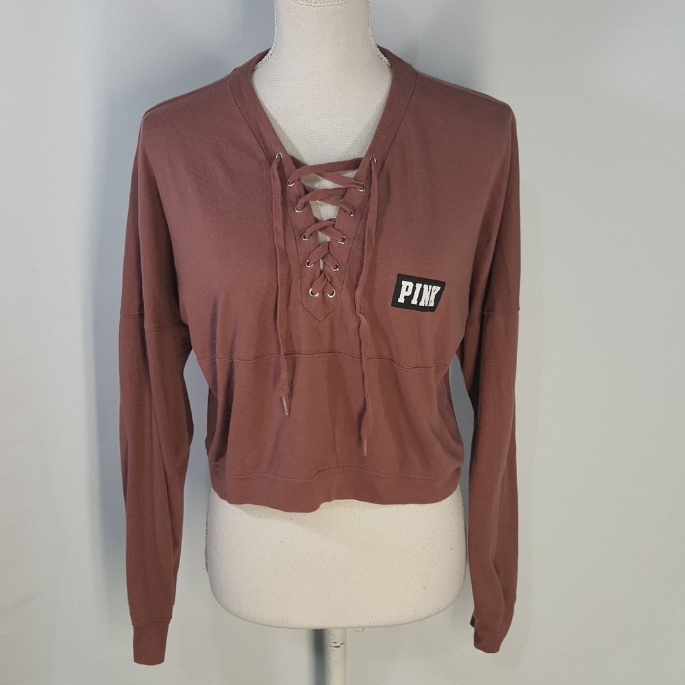 PINK Victoria's Secret Lace-Up Crop Top Dusty Rose